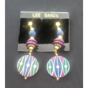 Vtg Lee Sands wooden painted dangle earrings